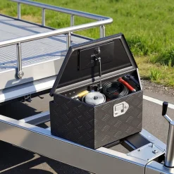 VEVOR Trailer Tongue Box, 26" x 13" x 12" Aluminum Trailer Tongue Tool Box, Heavy Duty Storage Organizer with Lock and Keys, Utility Tool Chest for Pickup Truck Bed, RV, SUV, Off-Road Vehicle, Black