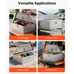 VEVOR Trailer Tongue Box, 39" x 16.5" x 12" Aluminum Trailer Tongue Tool Box, Heavy Duty Storage Organizer with Lock & Keys, Utility Tool Chest for Pickup Truck Bed, RV, SUV, Off-Road Vehicle, Silver