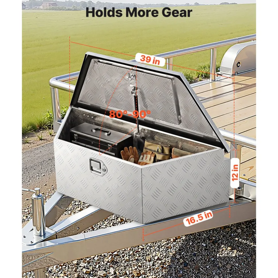 VEVOR Trailer Tongue Box, 39" x 16.5" x 12" Aluminum Trailer Tongue Tool Box, Heavy Duty Storage Organizer with Lock & Keys, Utility Tool Chest for Pickup Truck Bed, RV, SUV, Off-Road Vehicle, Silver