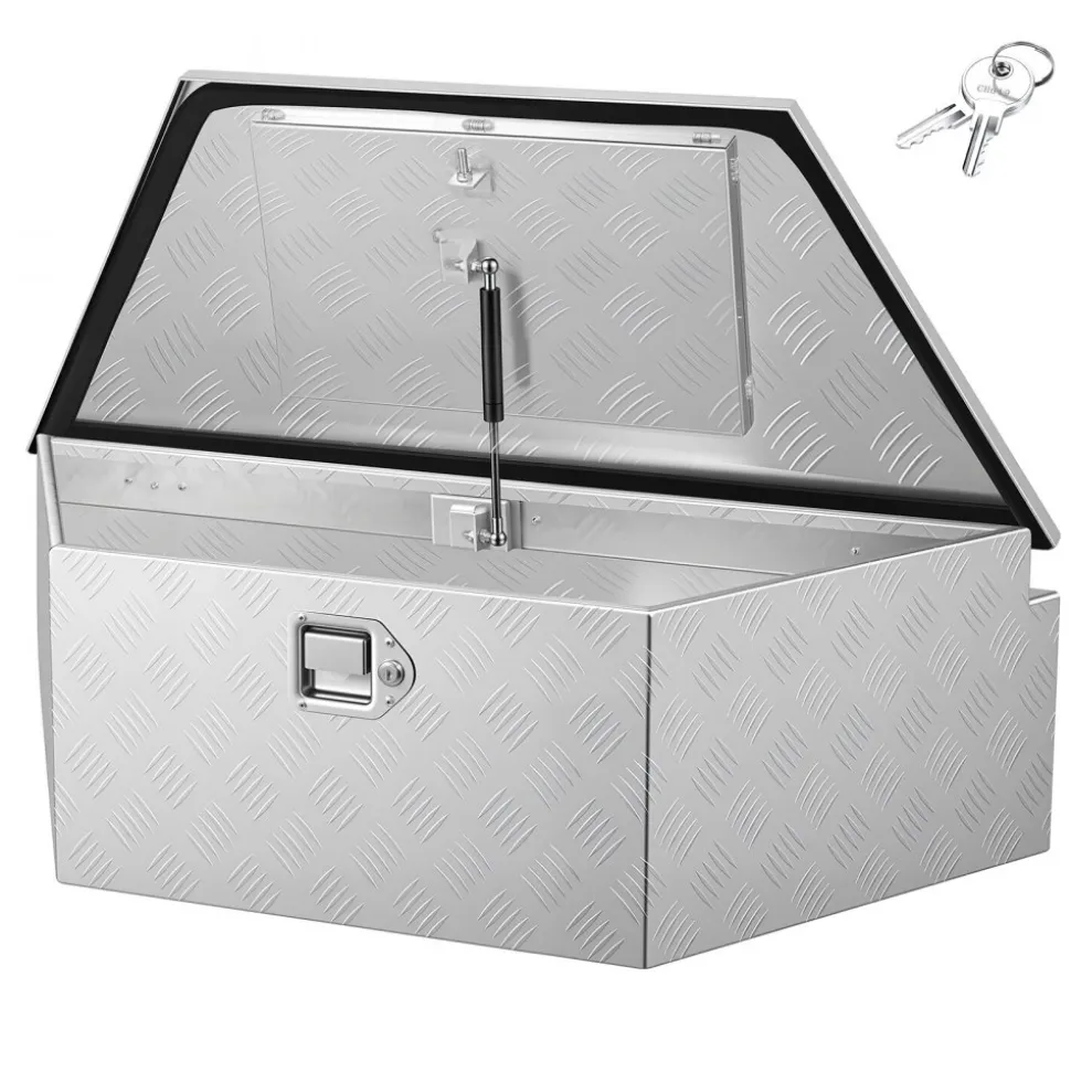 VEVOR Trailer Tongue Box, 39" x 16.5" x 12" Aluminum Trailer Tongue Tool Box, Heavy Duty Storage Organizer with Lock & Keys, Utility Tool Chest for Pickup Truck Bed, RV, SUV, Off-Road Vehicle, Silver
