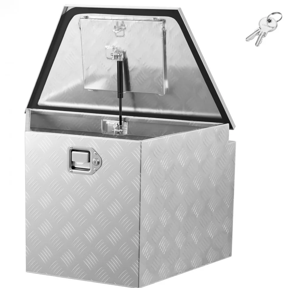 VEVOR Trailer Tongue Box, 33" x 19" x 18" Aluminum Trailer Tongue Tool Box, Heavy Duty Storage Organizer with Lock and Keys, Utility Tool Chest for Pickup Truck Bed, RV, SUV, Off-Road Vehicle, Silver