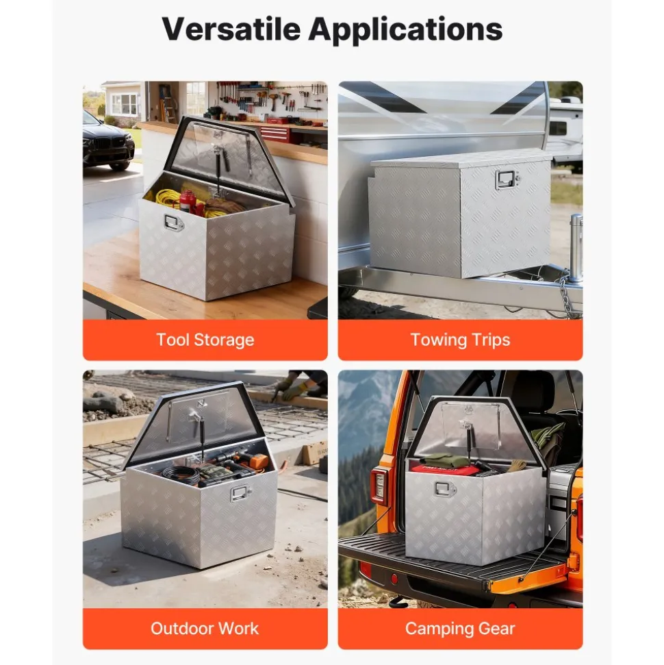 VEVOR Trailer Tongue Box, 29" x 16.1" x 18" Aluminum Trailer Tongue Tool Box, Heavy Duty Storage Organizer with Lock & Keys, Utility Tool Chest for Pickup Truck Bed, RV, SUV, Off-Road Vehicle, Silver