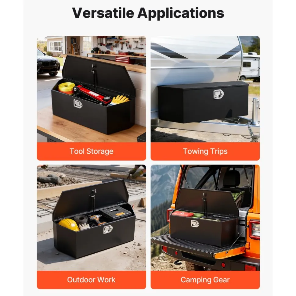 VEVOR Trailer Tongue Box, 36" x 12.3" x 12" Steel Trailer Tongue Tool Box, Heavy Duty Storage Organizer with Lock and Keys, Utility Tool Chest for Pickup Truck Bed, RV, SUV, Off-Road Vehicle, Black