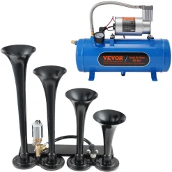 VEVOR Train Horns Kit, 4 Trumpet Air Horn Kit, 150dB Train Horns for Pickup Trucks, 12V 120 psi Air Compressor 1.6 Gal/6 L Tank with Gauge for Any 12V Vehicle Car Truck Train Van Boat