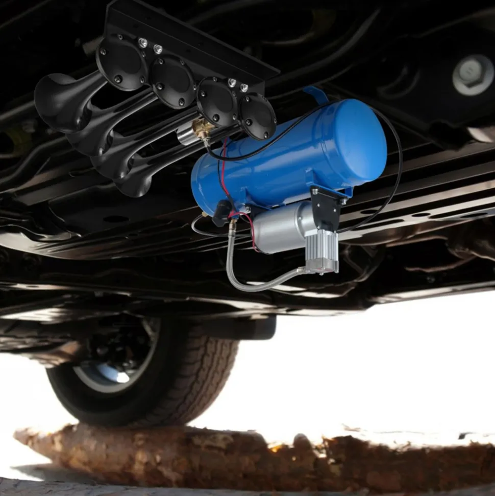 VEVOR Train Horns Kit, 4 Trumpet Air Horn Kit, 150dB Train Horns for Pickup Trucks, 12V 120 psi Air Compressor 1.6 Gal/6 L Tank with Gauge for Any 12V Vehicle Car Truck Train Van Boat