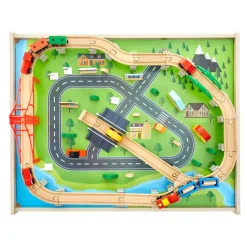 VEVOR Train Table, 100 Multicolor Pieces Wooden Kids Activity Table with Rolling Storage Drawer, 3-in-1 Wooden Train Set for Gaming, Drawing, Reading, Eating, Creative Toy Set for Kids Ages 3+