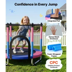 VEVOR 55" Trampoline for Kids, 4.6 FT Toddler Mini Trampoline, 132 lbs Capacity Indoor Outdoor Play Toys with Enclosure Net, Swing, and Basketball Hoop, Christmas Toys Birthday Gifts for Girls Boys