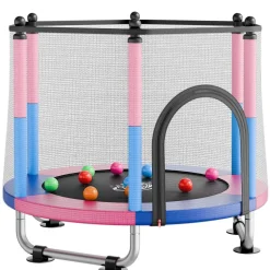 VEVOR 55" Trampoline for Kids, 4.6 FT Toddler Mini Trampoline, 132 lbs Capacity Indoor Outdoor Play Toys with Enclosure Net, Swing, and Basketball Hoop, Christmas Toys Birthday Gifts for Girls Boys