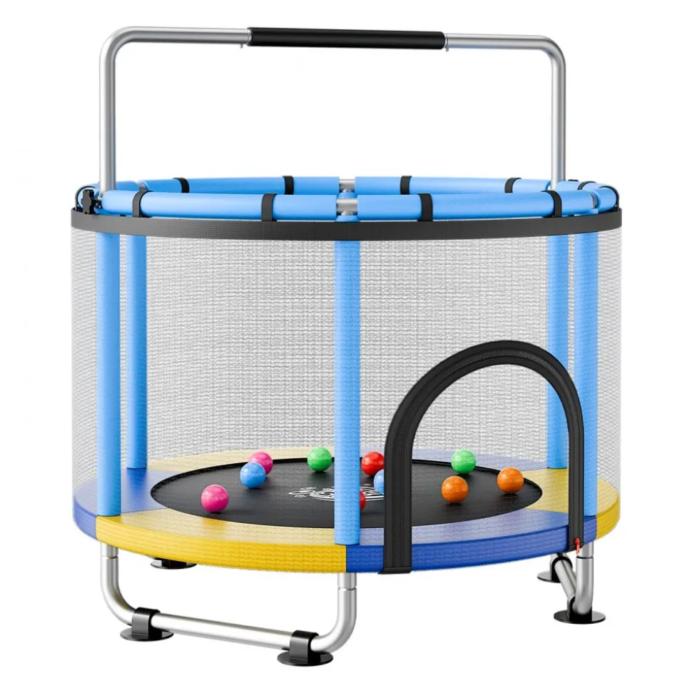 VEVOR 60" Trampoline for Kids, 5 FT Toddler Mini Trampoline, 132 lbs Indoor Outdoor Play Toys with Enclosure Net and Adjustable Gymnastics Bar, Christmas Toys Birthday Gifts for Girls Boys