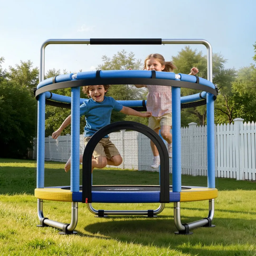 VEVOR 60" Trampoline for Kids, 5 FT Toddler Mini Trampoline, 132 lbs Indoor Outdoor Play Toys with Enclosure Net and Adjustable Gymnastics Bar, Christmas Toys Birthday Gifts for Girls Boys