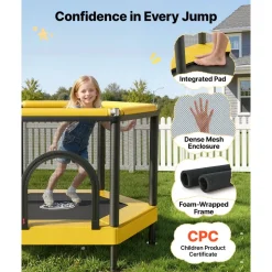 VEVOR Trampoline for Kids, Toddler Mini Trampoline, 132 lbs Capacity Indoor Outdoor Play Toys with Enclosure Net and Basketball Hoop, Easy to Assemble, Christmas Toys Birthday Gifts for Girls Boys