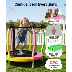 VEVOR Trampoline for Kids, Toddler Mini Trampoline, 132 lbs Capacity Indoor Outdoor Play Toys with Enclosure Net and Basketball Hoop, Easy to Assemble, Christmas Toys Birthday Gifts for Girls Boys