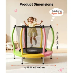 VEVOR Trampoline for Kids, Toddler Mini Trampoline, 132 lbs Capacity Indoor Outdoor Play Toys with Enclosure Net and Basketball Hoop, Easy to Assemble, Christmas Toys Birthday Gifts for Girls Boys