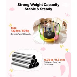 VEVOR Trampoline for Kids, Toddler Mini Trampoline, 132 lbs Capacity Indoor Outdoor Play Toys with Enclosure Net and Basketball Hoop, Easy to Assemble, Christmas Toys Birthday Gifts for Girls Boys