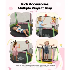 VEVOR Trampoline for Kids, Toddler Mini Trampoline, 132 lbs Capacity Indoor Outdoor Play Toys with Enclosure Net and Basketball Hoop, Easy to Assemble, Christmas Toys Birthday Gifts for Girls Boys