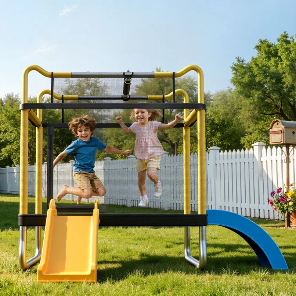 VEVOR Trampoline for Kids, Toddler Mini Trampoline, 132 lbs Capacity Indoor Outdoor Play Toys with Enclosure Net, Slide, and Ring, Easy to Assemble, Christmas Toys Birthday Gifts for Girls Boys