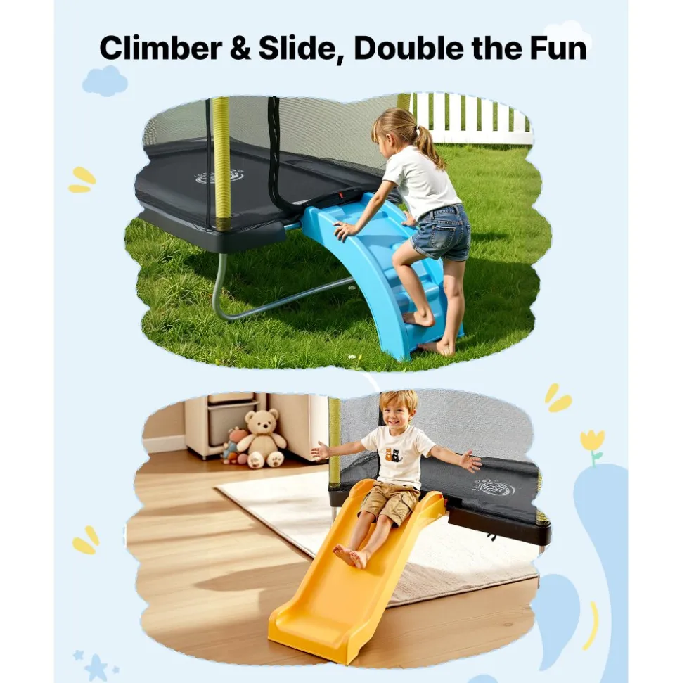 VEVOR Trampoline for Kids, Toddler Mini Trampoline, 132 lbs Capacity Indoor Outdoor Play Toys with Enclosure Net, Slide, and Ring, Easy to Assemble, Christmas Toys Birthday Gifts for Girls Boys
