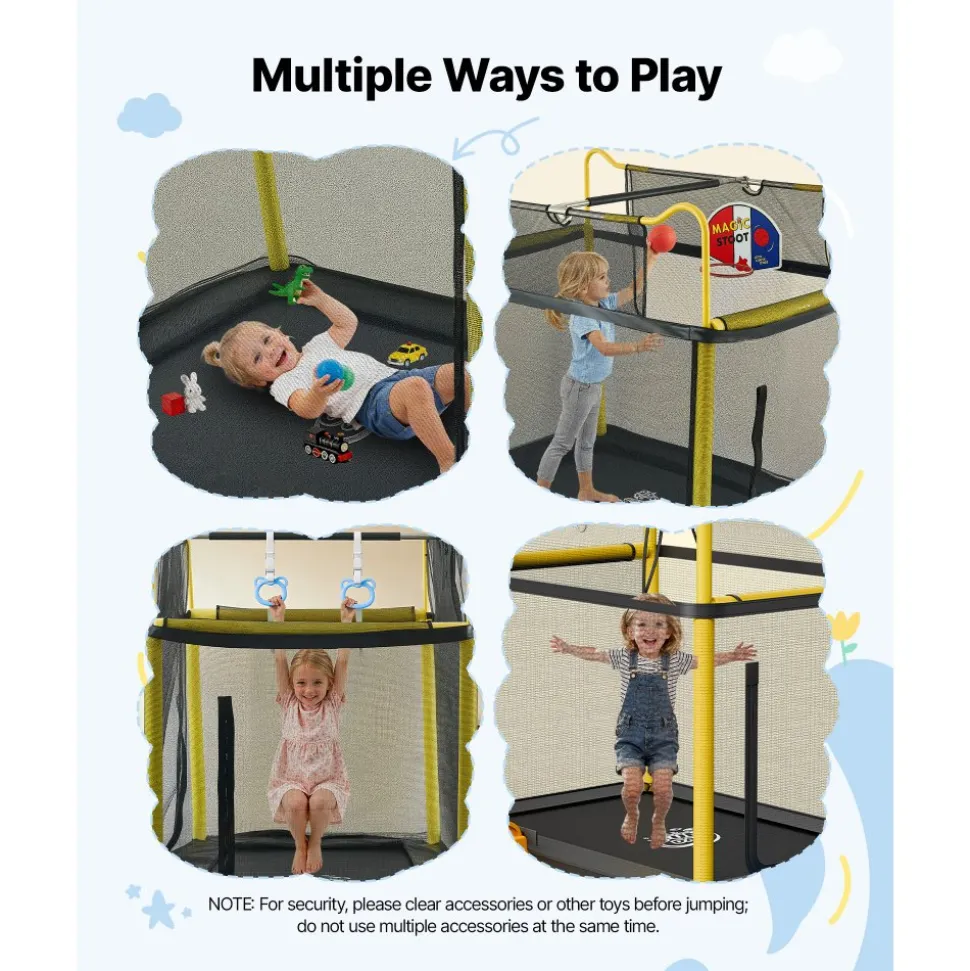VEVOR Trampoline for Kids, Toddler Mini Trampoline, 132 lbs Capacity Indoor Outdoor Play Toys with Enclosure Net, Slide, and Ring, Easy to Assemble, Christmas Toys Birthday Gifts for Girls Boys