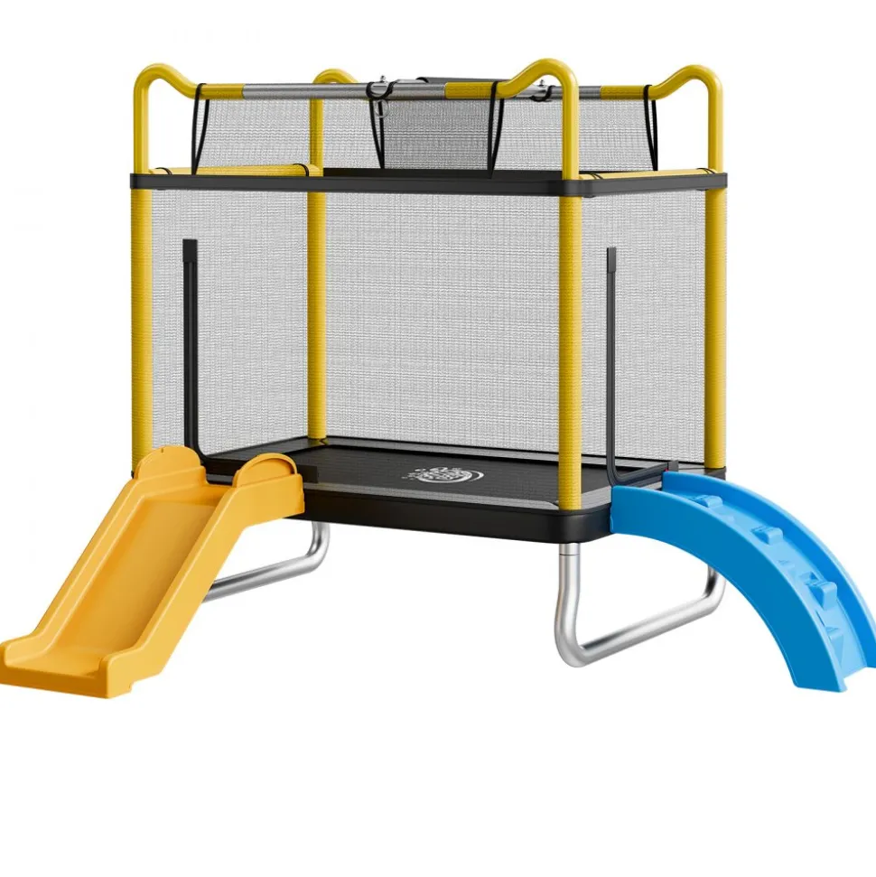 VEVOR Trampoline for Kids, Toddler Mini Trampoline, 132 lbs Capacity Indoor Outdoor Play Toys with Enclosure Net, Slide, and Ring, Easy to Assemble, Christmas Toys Birthday Gifts for Girls Boys