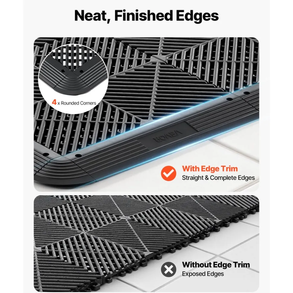 VEVOR Transition Edge Kit, 11-Piece, Durable Straight Garage Floor Edging, PP Material, Easy Installation, Edge Protection for Wet Area Restaurant Pool, Only Compatible with VEVOR Drainage Mats, Black