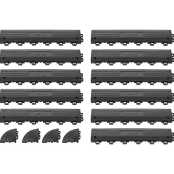 VEVOR Transition Edge Kit, 11-Piece, Durable PP Interlocking Modular Garage Floor Edging, Easy Installation, Edge Protection for Wet Area Restaurant, Only Compatible with VEVOR Drainage Mats, Black