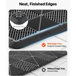 VEVOR Transition Edge Kit, 11-Piece, Durable PP Interlocking Modular Garage Floor Edging, Easy Installation, Edge Protection for Wet Area Restaurant, Only Compatible with VEVOR Drainage Mats, Black