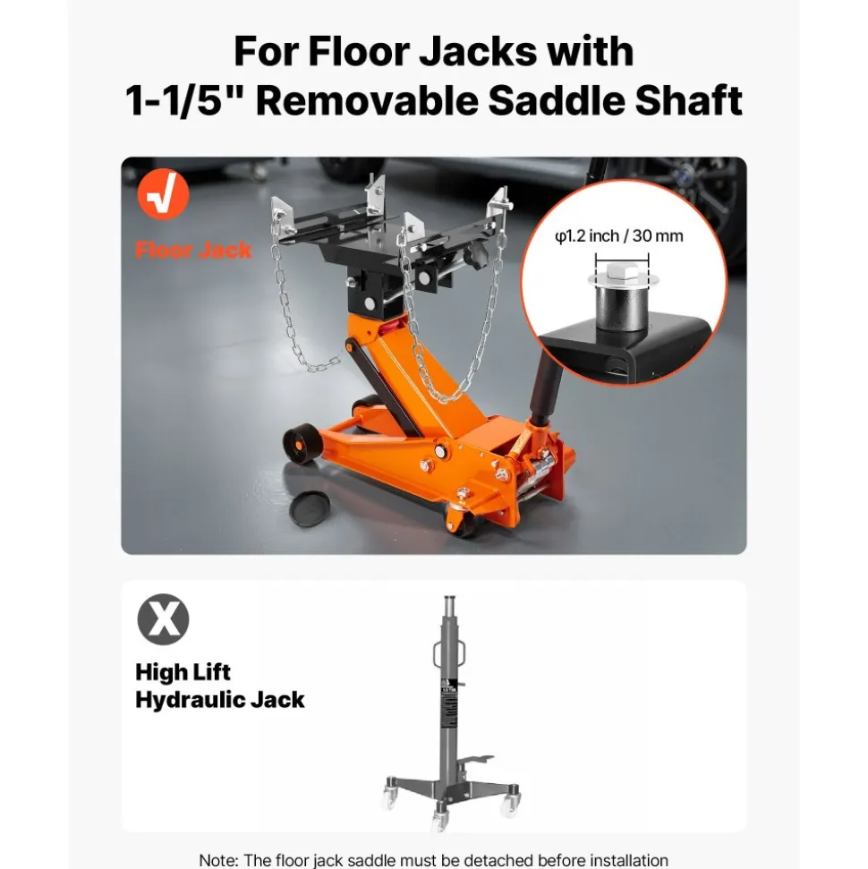 VEVOR Transmission Jack Adapter, 1100 lbs / 0.5 Ton Load Capacity Automotive Transmission Lift Adapter, Heavy-Duty Steel, for Floor Jack with 1-1/5 in Detachable Saddle Shaft, for Garage, Repair Shop