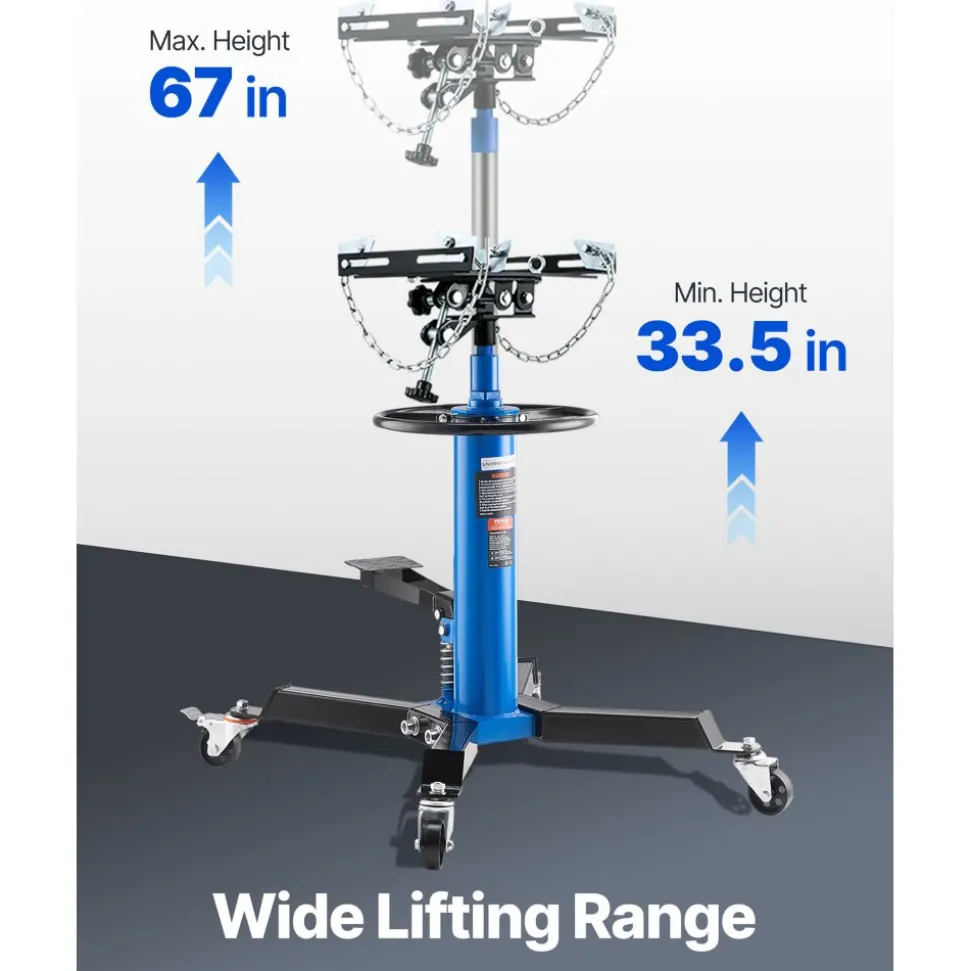 VEVOR Transmission Jack, 33"-67" High Lift, 1100 lbs Hydraulic Telescoping Transmission Jack, 2-Stage Floor Jack Stand 1/2 Ton Capacity with Foot Pedal, 360° Swivel Wheel, Garage/Shop Lift Hoist