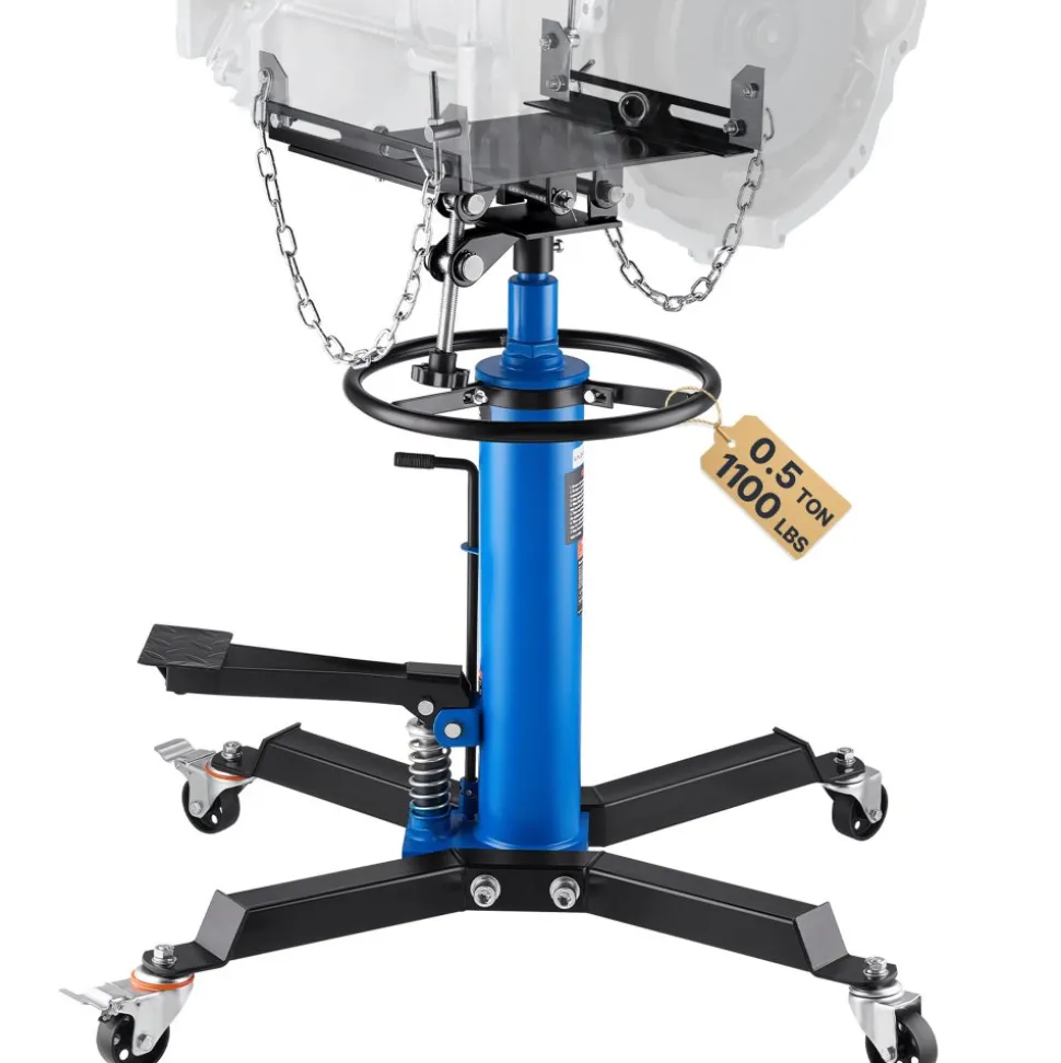VEVOR Transmission Jack, 33"-67" High Lift, 1100 lbs Hydraulic Telescoping Transmission Jack, 2-Stage Floor Jack Stand 1/2 Ton Capacity with Foot Pedal, 360° Swivel Wheel, Garage/Shop Lift Hoist