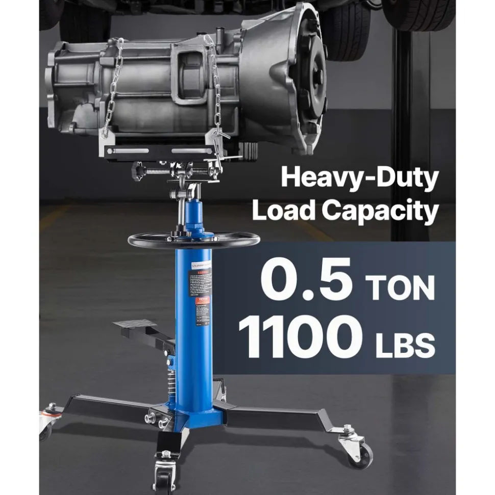 VEVOR Transmission Jack, 33"-67" High Lift, 1100 lbs Hydraulic Telescoping Transmission Jack, 2-Stage Floor Jack Stand 1/2 Ton Capacity with Foot Pedal, 360° Swivel Wheel, Garage/Shop Lift Hoist
