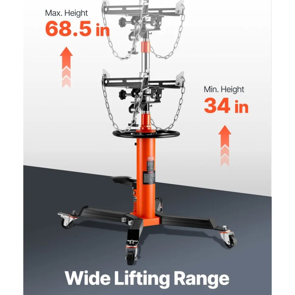VEVOR Transmission Jack, 1322 LBS Hydraulic Telescoping Transmission Jack, 32"-67" High Lift Floor Jack Stand with Foot Pedal, 360° Swivel Wheel, Hydraulic Transmission Jack Garage/Shop Lift Hoist