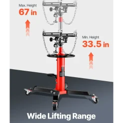VEVOR Transmission Jack,0.75 Ton/1660 lbs Capacity Hydraulic Telescopic Transmission Jack, 2-Stage Floor Jack Stand with Foot Pedal, 360° Swivel Wheel, Garage/Shop Lift Hoist, Red