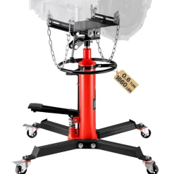 VEVOR Transmission Jack,0.75 Ton/1660 lbs Capacity Hydraulic Telescopic Transmission Jack, 2-Stage Floor Jack Stand with Foot Pedal, 360° Swivel Wheel, Garage/Shop Lift Hoist, Red
