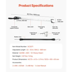 VEVOR Transom Saver, 23-35 in, Adjustable Boat Transom Saver with Composite Head, Corrosion-Resistant Easy-to-Install Transom Savers for Less Than 100 HP Outboard Motor , Fit for Roller & Trailer
