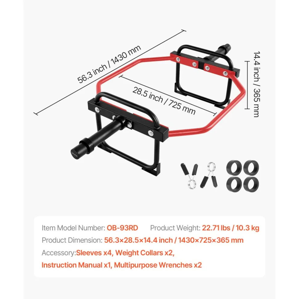 VEVOR Trap Bar Hex Bar, 2-Inch Hex Barbell, 500 LBS Capacity Shrug Bars, Weightlifting and Strength Training Equipment, Home Gym for Squats, Deadlifts, Shoulder Presses, Red