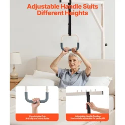VEVOR Trapeze Bar for Bed Mobility, Height-Adjustable Bed Trapeze with 2 Casters, 350LBS Weight Capacity Heavy Duty Pull Up Trapeze Bar with Floor Stand for Elderly, Disabled, Bedridden Patients