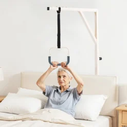 VEVOR Trapeze Bar for Bed Mobility, Height-Adjustable Bed Trapeze with 2 Casters, 350LBS Weight Capacity Heavy Duty Pull Up Trapeze Bar with Floor Stand for Elderly, Disabled, Bedridden Patients