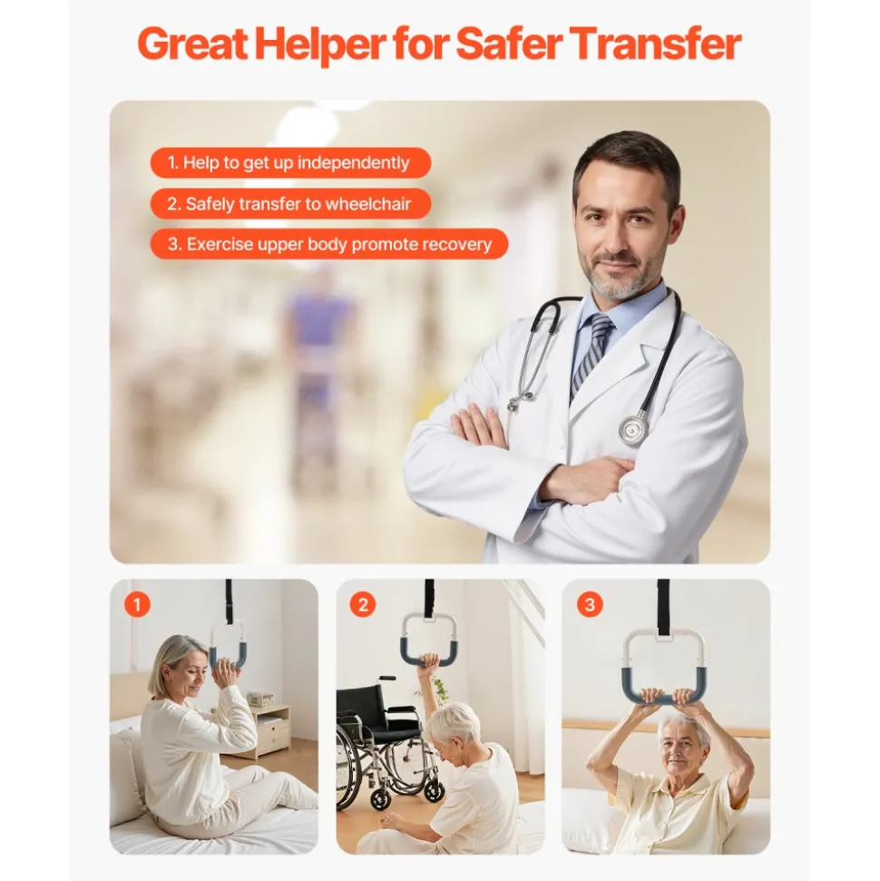 VEVOR Trapeze Bar for Bed Mobility, Heavy-Duty Steel Free Standing Trapeze Bar 250 LBS Weight Capacity, Hospital Bed Pull Up Assist for Elderly & Disabled, Ideal for Hospitals, Nursing Home, Home Care