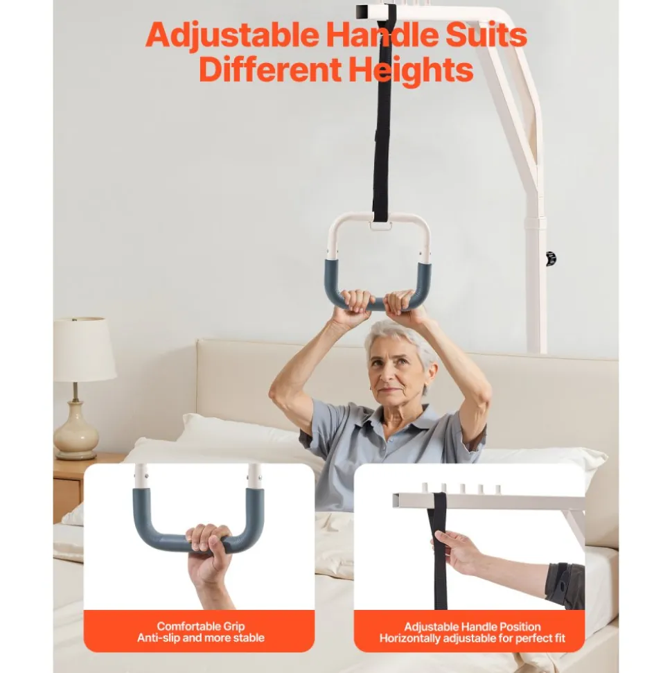VEVOR Trapeze Bar for Bed Mobility, Height-Adjustable Free Standing Trapeze Bar with 2 Wheels, 300LBS Capacity Bed Pull Up Assist for Elderly Disabled, Ideal for Hospital, Nursing Home & Home Care