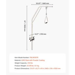 VEVOR Trapeze Bar for Bed Mobility, Medical Bed Trapeze with Clamps & Metal Chain, 250LBS Weight Capacity Bed Pull Up Assist for Elderly & Disabled, Ideal for Home Care, Hospitals, Nursing Homes