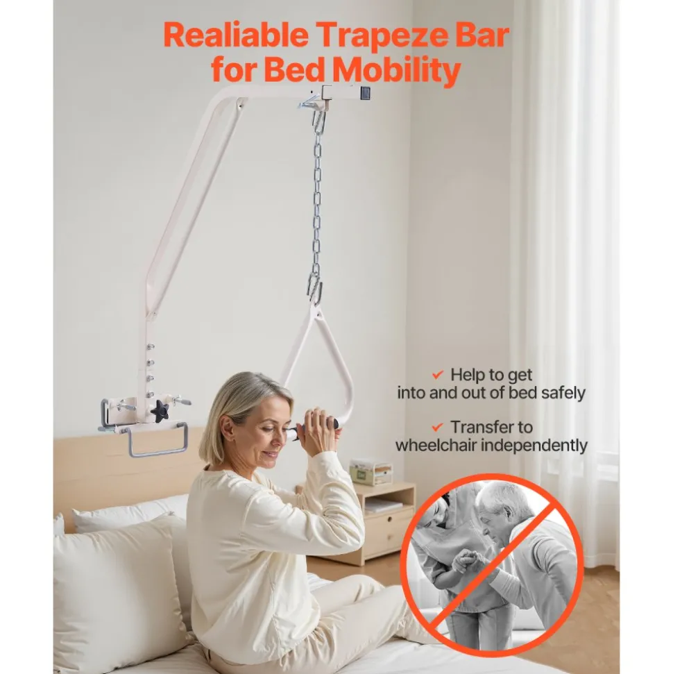 VEVOR Trapeze Bar for Bed Mobility, Medical Bed Trapeze with Clamps & Metal Chain, 250LBS Weight Capacity Bed Pull Up Assist for Elderly & Disabled, Ideal for Home Care, Hospitals, Nursing Homes