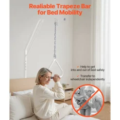 VEVOR Trapeze Bar for Bed Mobility, Bed Trapeze with Clamps and Floor Stand, 250LBS Weight Capacity Bed Pull Up Assist for Elderly, Patients & Disabled, Suitable for Home Care, Hospital, Nursing Home