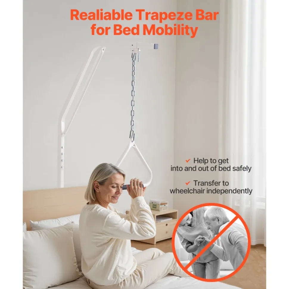 VEVOR Trapeze Bar for Bed Mobility, Bed Trapeze with Clamps and Floor Stand, 250LBS Weight Capacity Bed Pull Up Assist for Elderly, Patients & Disabled, Suitable for Home Care, Hospital, Nursing Home
