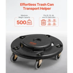 VEVOR Trash Can Dolly, Fit 20, 32, 44, 55 Gallon Containers, Round Trash Can Roller Base with 4 Lockable Wheels, 500lbs Weight Capacity, Heavy Duty Barrel Dolly, Multi-Functional Rolling Dolly Cart