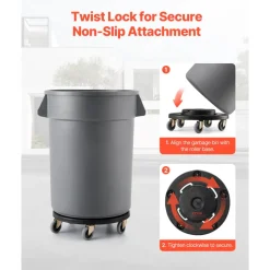 VEVOR Trash Can Dolly, Fit 20, 32, 44, 55 Gallon Containers, 2 Packs Round Trash Can Roller Base with 4 Lockable Wheels, 500lbs Heavy Duty Barrel Dolly, Multi-Functional Rolling Dolly Cart