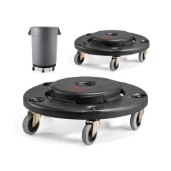 VEVOR Trash Can Dolly, Fit 20, 32, 44, 55 Gallon Containers, 2 Packs Round Trash Can Roller Base with 4 Lockable Wheels, 500lbs Heavy Duty Barrel Dolly, Multi-Functional Rolling Dolly Cart