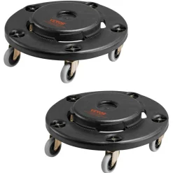 VEVOR Trash Can Dolly, Fit 20, 32, 44, 55 Gallon Containers, 2 Packs Round Trash Can Roller Base with 4 Lockable Wheels, 500lbs Heavy Duty Barrel Dolly, Multi-Functional Rolling Dolly Cart