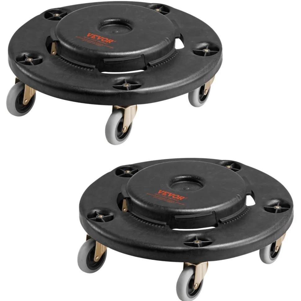 VEVOR Trash Can Dolly, Fit 20, 32, 44, 55 Gallon Containers, 2 Packs Round Trash Can Roller Base with 4 Lockable Wheels, 500lbs Heavy Duty Barrel Dolly, Multi-Functional Rolling Dolly Cart