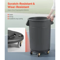 VEVOR Trash Can Dolly, Fit 20, 32, 44, 55 Gallon Containers, 2 Packs Round Trash Can Roller Base with 4 Lockable Wheels, 500lbs Heavy Duty Barrel Dolly, Multi-Functional Rolling Dolly Cart