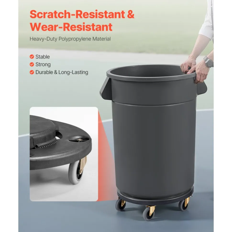 VEVOR Trash Can Dolly, Fit 20, 32, 44, 55 Gallon Containers, 2 Packs Round Trash Can Roller Base with 4 Lockable Wheels, 500lbs Heavy Duty Barrel Dolly, Multi-Functional Rolling Dolly Cart